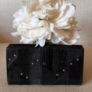 Fossil Vintage RARE Black Leather & Suede Patchwork Wallet